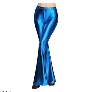 Shinny Metallic High Waist Stretchy Flared Pants, Wet Look Club Wear NEW XXL